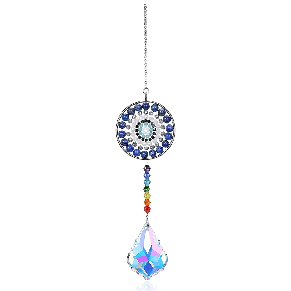 

7 Chakra Crystal Suncatcher Round Crystals Bead Pendant Hanging Prism Drop Sun Catchers for Windows Home Garden Decor ,D