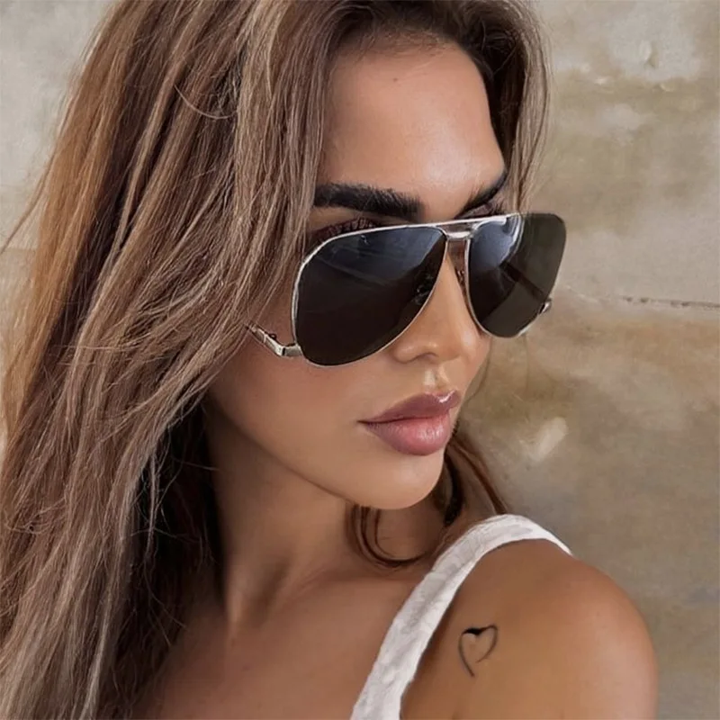 

New Women's Sunglasses Fashion Metal Frame Sunglasses Outdoor Goggles Brand Designer Men's Pilot Large Frame Sunglasses UV400