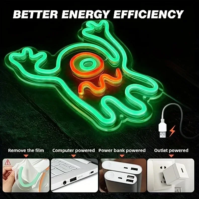 Interessante Ghost LED Neon Sign for Wall Decoration, Green Manholos, Dimmable Switch, Bedroom Light, Crianças