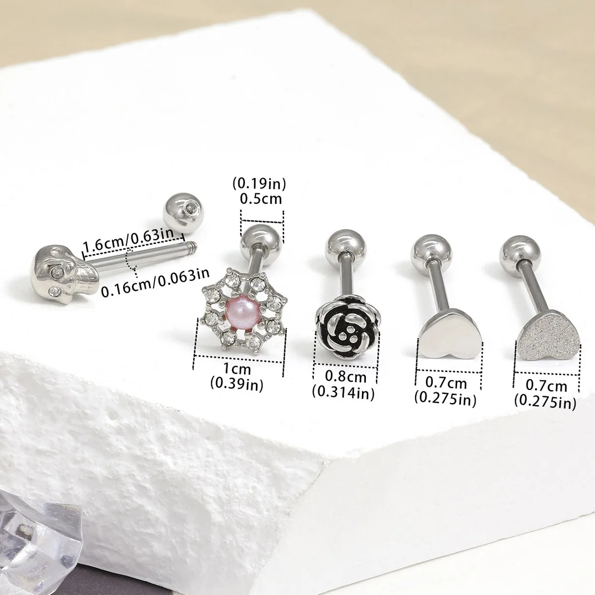 14G Stainless Steel Tongue Rings Straight Barbells Heart Shape Skull Shape Rose Shape Tongue Piercing Jewelry