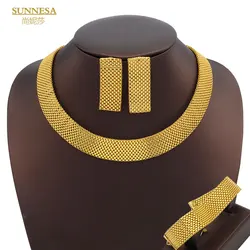 SUNNESA Women Chunky Necklace Jewelry Sets Dubai Gold Plated Bracelet African Fashion Punk Party Bridal Jewelry Sets Wedding