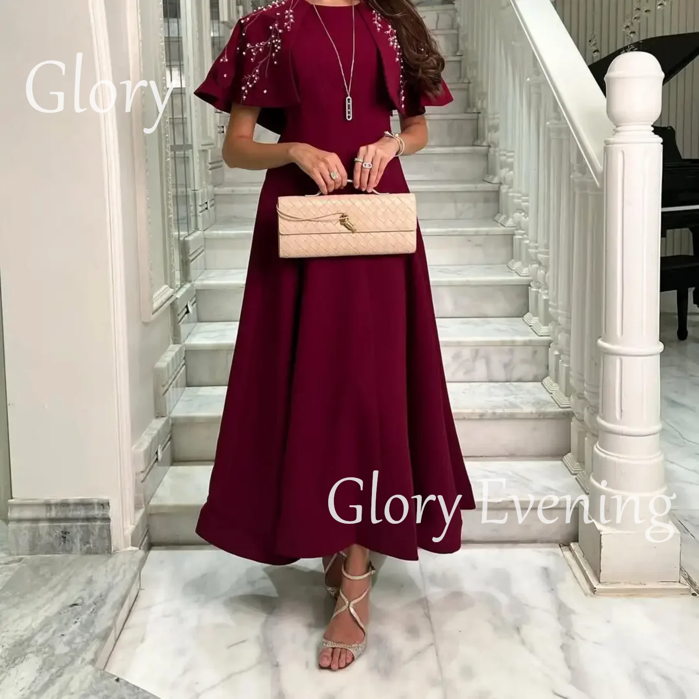 

Shawl Prom Dresses Saudi Arabia Evening Dresses Pleated Beadings Floor Length Formal Party Dresses Customized Cocktail Gown 2025