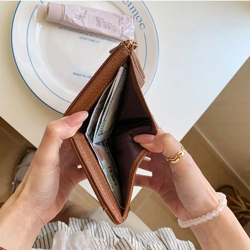 Trendy Multicolor Short Wallet Pu Leather Zipper Closure Ita Bag Wallet Compact Size Multi Card Position Coin Purse for Students