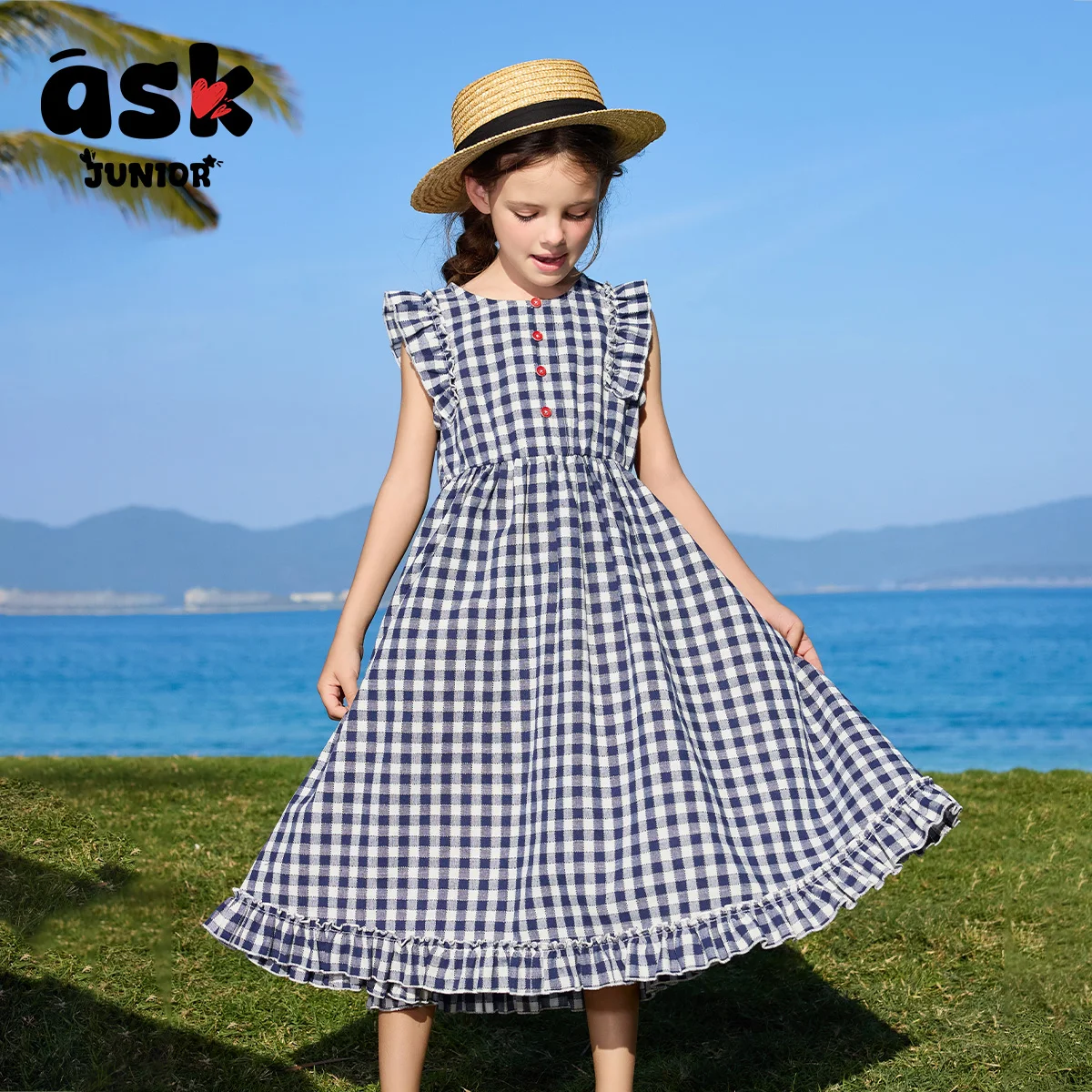 اسأل فستان كاجوال صيفي منقوش بألوان متباينة للفتيات الصغيرات #3