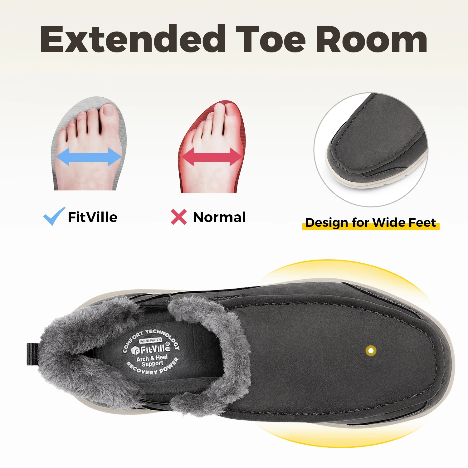 FitVille Wide Toe Men's Cotton Shoes Winter Warm Plush House Walking Shoes for Men Adjustable Strap Non Slip Foot Pain Relief