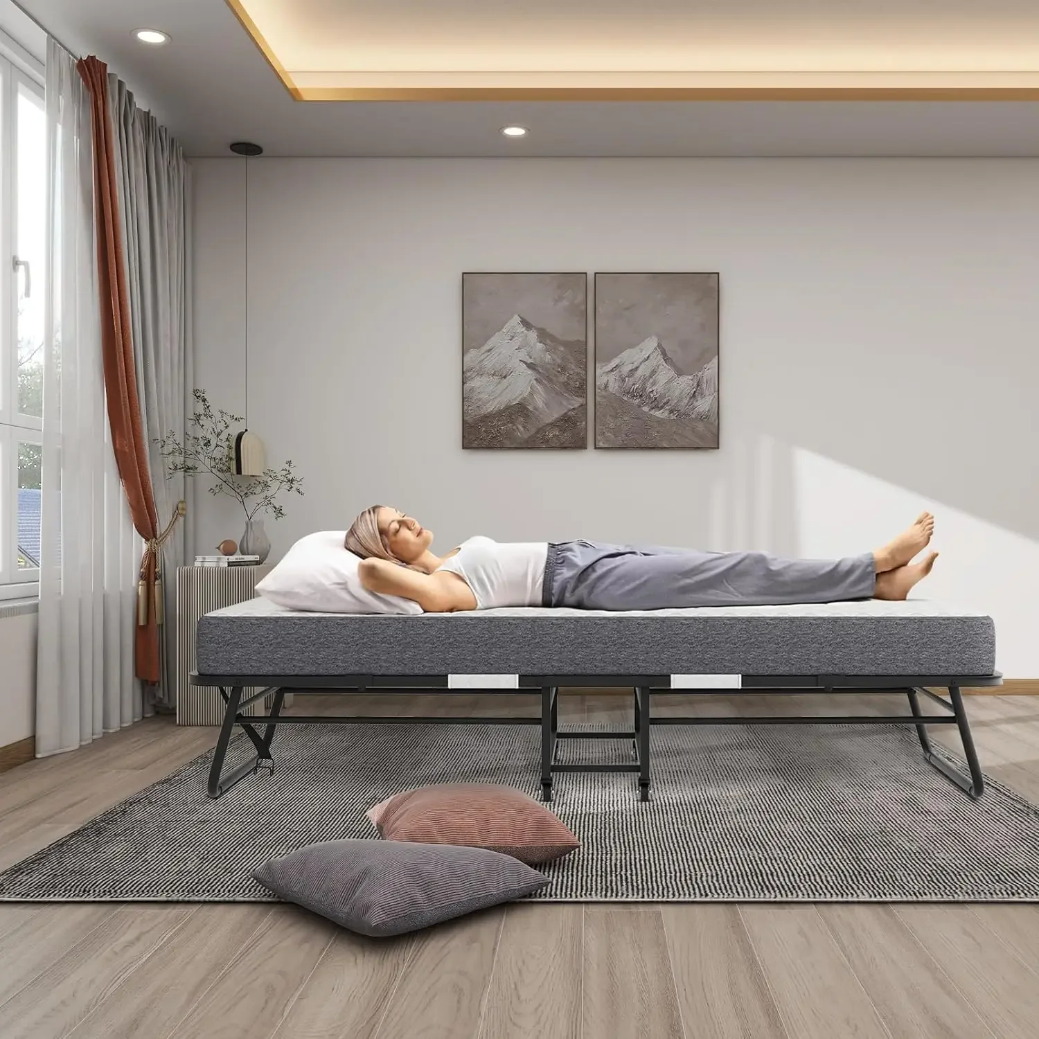 Lit pliant portable avec matelas pour adulte, lit double, cadre en métal avec mousse à mémoire de forme, possède-up, invité, taille 75x38 pouces