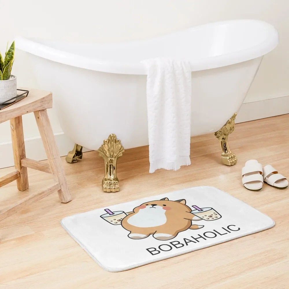 

Lazy Bobaholic Shiba Loves Boba! Bath Mat Bathroom Rug Set Anti-Slip Bathtub Hallways Room Carpet Mat