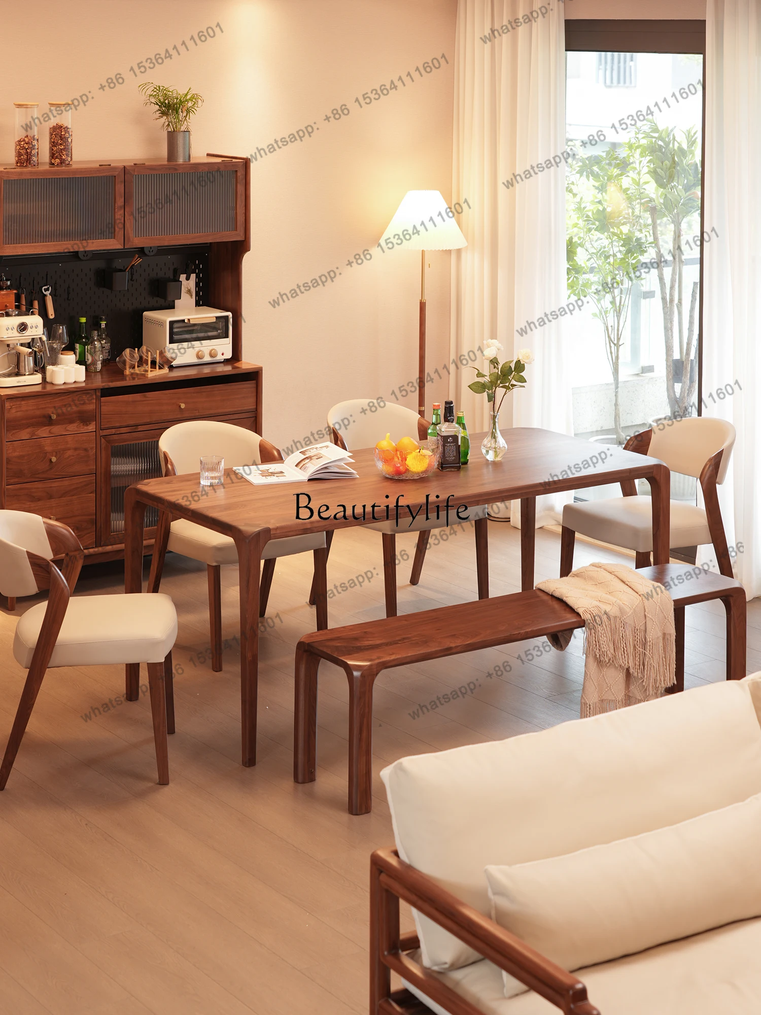 

12North America Black Walnut Wood Table Solid Wood Modern Minimalist Rectangular Dining Table