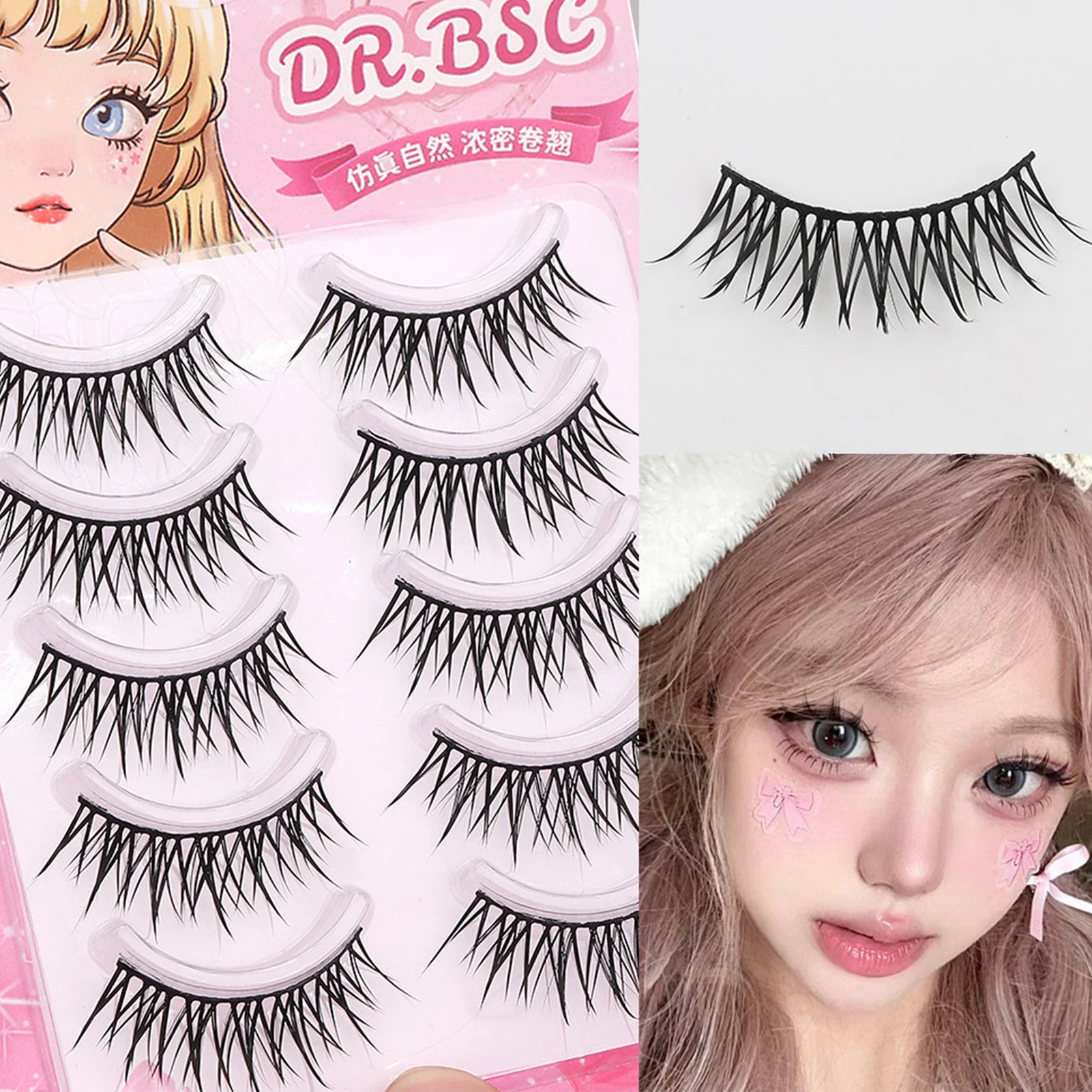 5 Par Czarne Naturalne Rzęsy Pełne Paski DIY Cosplay Delikatne Rzęsy w Paskach Dla Dziewczyn Kobiet DIY Koreański Słodki Makijaż