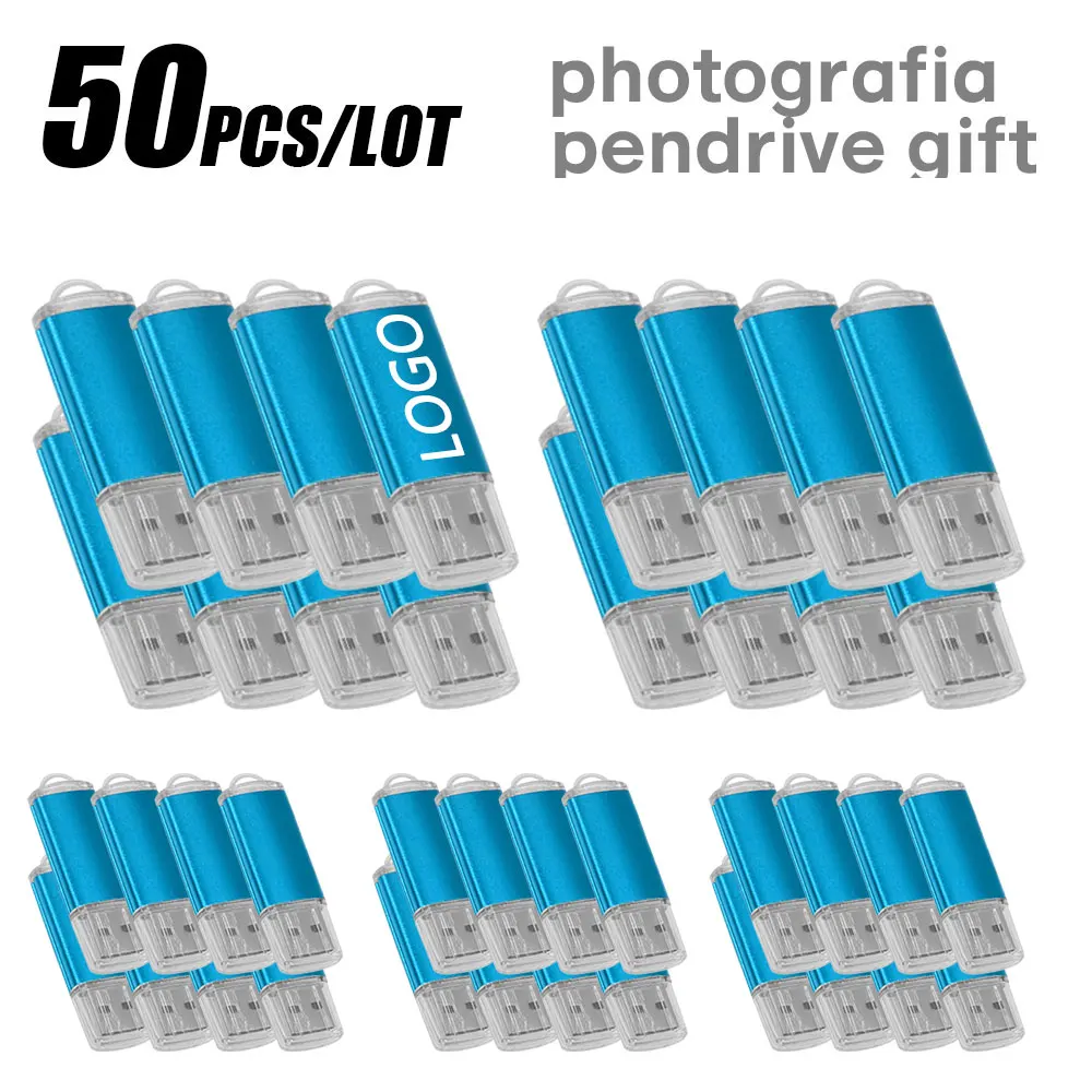50 Stück/Los, kostenlose individuelle Logoprägung, Metall-USB-Stick 2GB 1GB, Werbegeschenke, USB 2.0 Flash-Laufwerk 128MB 512MB 4GB, Memory Stick, Werbe-USB
