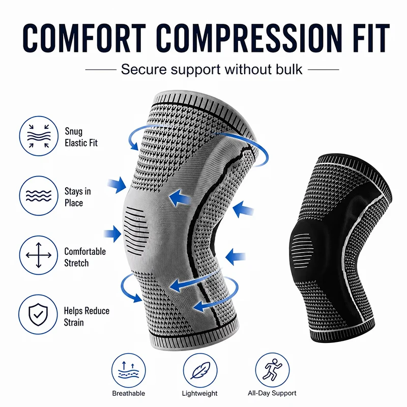 Double Compression Knee Sleeve Support for Knee Pain Sports Running Gym Joint Pain Relief Meniscus Tear Injury Recovery