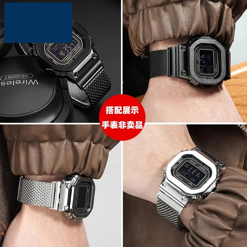 ميلان شبكة من الاستانلس استيل حزام ل كاسيو GMW-B5000 Gmw b5000 GM-B2100 حزام الرجال الرياضة الأسود الفضة معدن الفرقة سوار