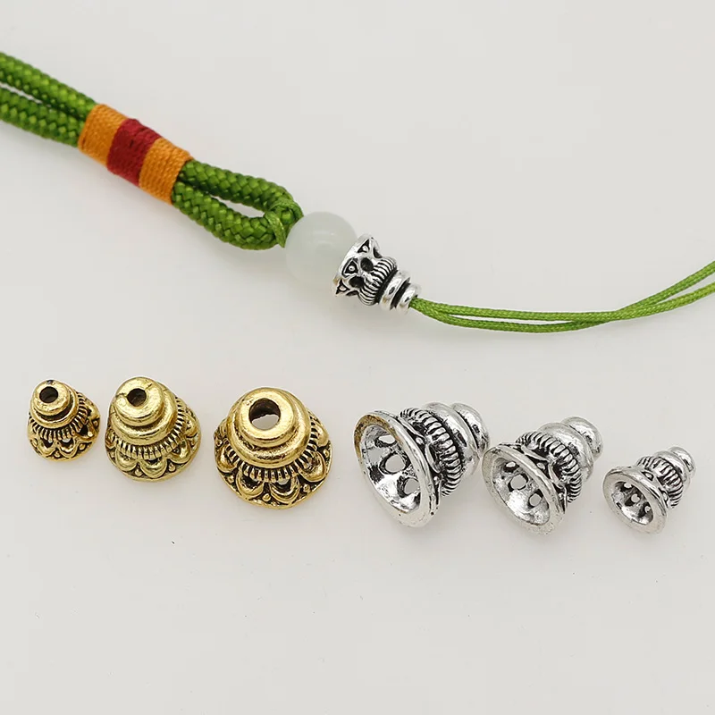 10pcs/Lot Antique Silver/Gold Color Tower Shape Bead Caps 8mm 10mm 12mm Metal Tassel End Cover Receptacle DIY Jewelry Making