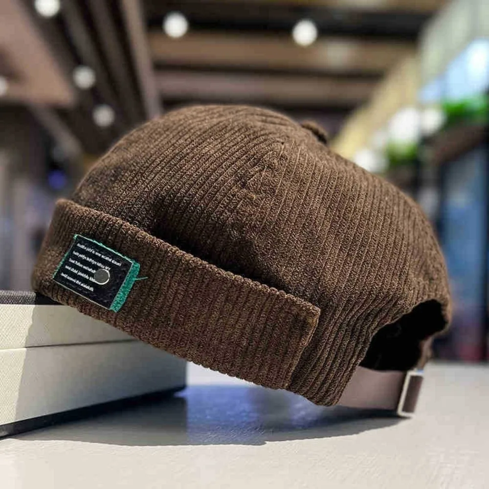 Corduroy Fabric Docker Beanie Brimless Design Unisex Style Corduroy Skullcap Retro Japanese Style Casual Fit Brimless Sailor Cap