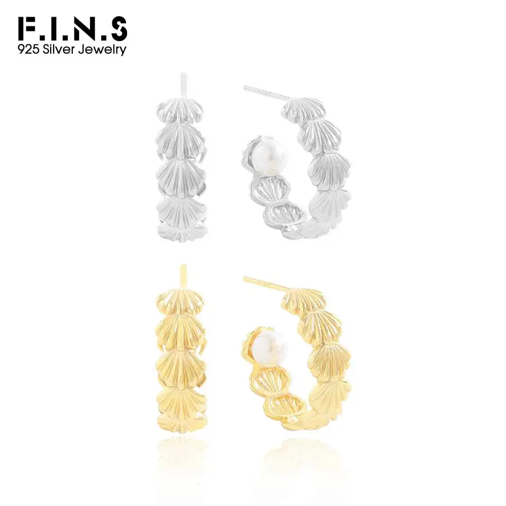 

F.I.N.S модные C-образные серьги из стерлингового серебра S925 с жемчугом в форме гребешка, женские обручи для пирсинга ушей, ювелирные изделия, антиаллергенные