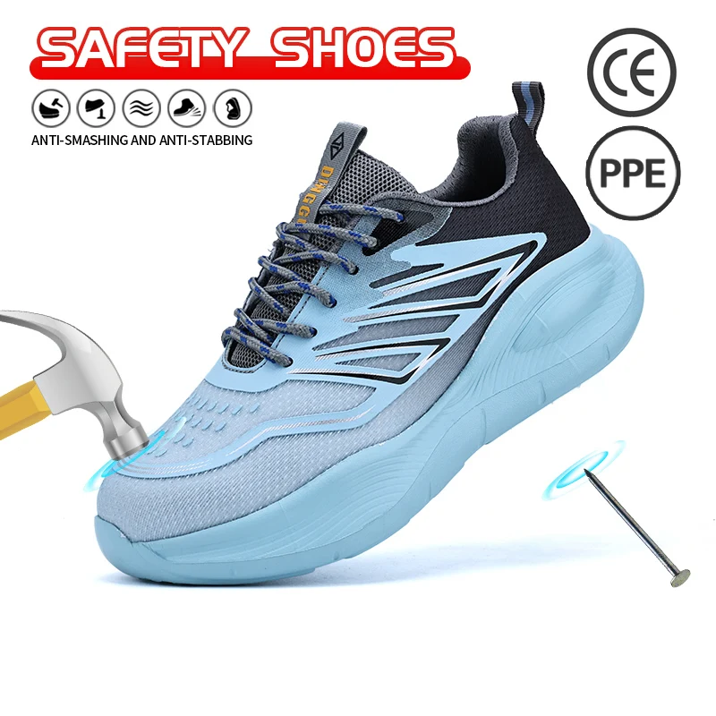 EOCENE Men's Steel Toe Safety Shoes High-Top Outdoor Anti-Impact & Puncture Resistant Lightweight Breathable Work Shoes