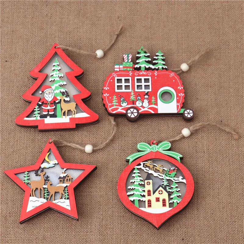 

Christmas Pendant Wooden Painted Colorful Car Xmas Tree Drop Ornaments Decorations for Home Party Kids gift New Year Ornaments