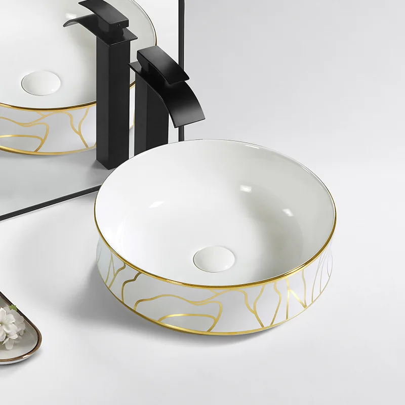 European light luxury electroplated washbasin washbasin ceramic washbasin table basin hotel club bathroom art basin
