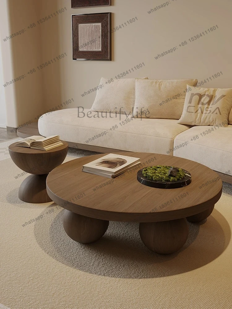 

Coffee table walnut color small apartment living room household round low table designer creative fashion
