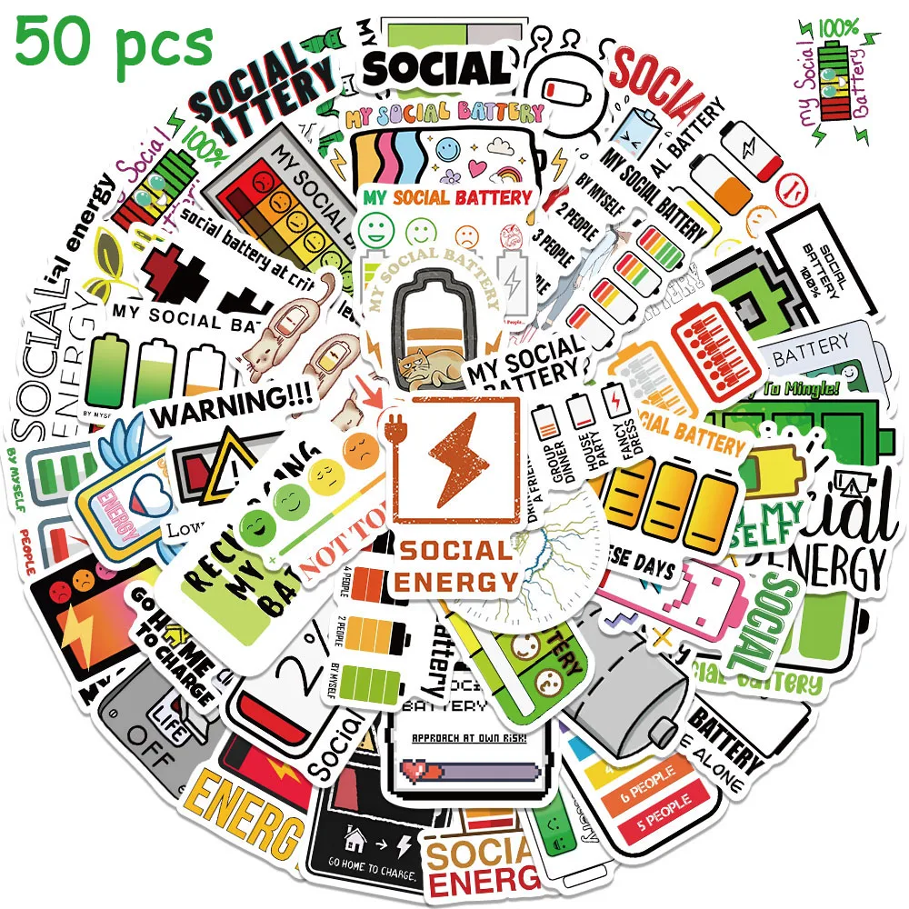 

50pcs My Social Battery Stickers Funny DIY Graffiti Decals For Kids Laptop Luggage Skateboard Scrapbook Vinyl Waterproof Sticker