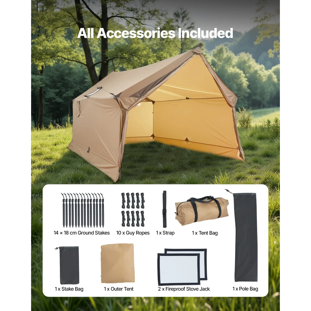 Lightweight, Waterproof Two-person Camping Tent with Built-in Stove Chimney. Quick and Easy To Set Up, Spacious Interior, Good Ventilation, Upgraded Quality To Prevent Accidental Pole Breakage. Ideal for Camping Trips.