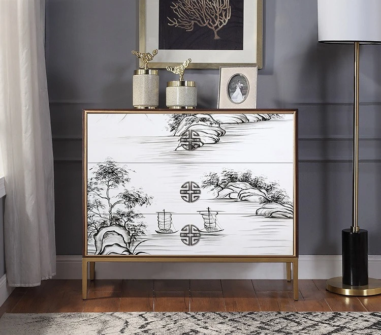 خزانة غرفة المعيشة الجديدة المصنوعة من الخشب الصلب لتخزين غرفة النوم بأدراج مطلية، وخزانة المدخل مقابل تخزين الحائط #4