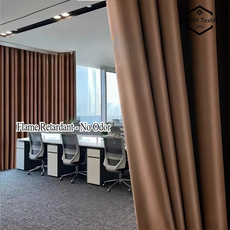 

B1 Fireproof Brown Curtains Flame Retardant Blackout Drapes for Offices Schools Hotels Commercial Grade Heavy Duty Shade Panels