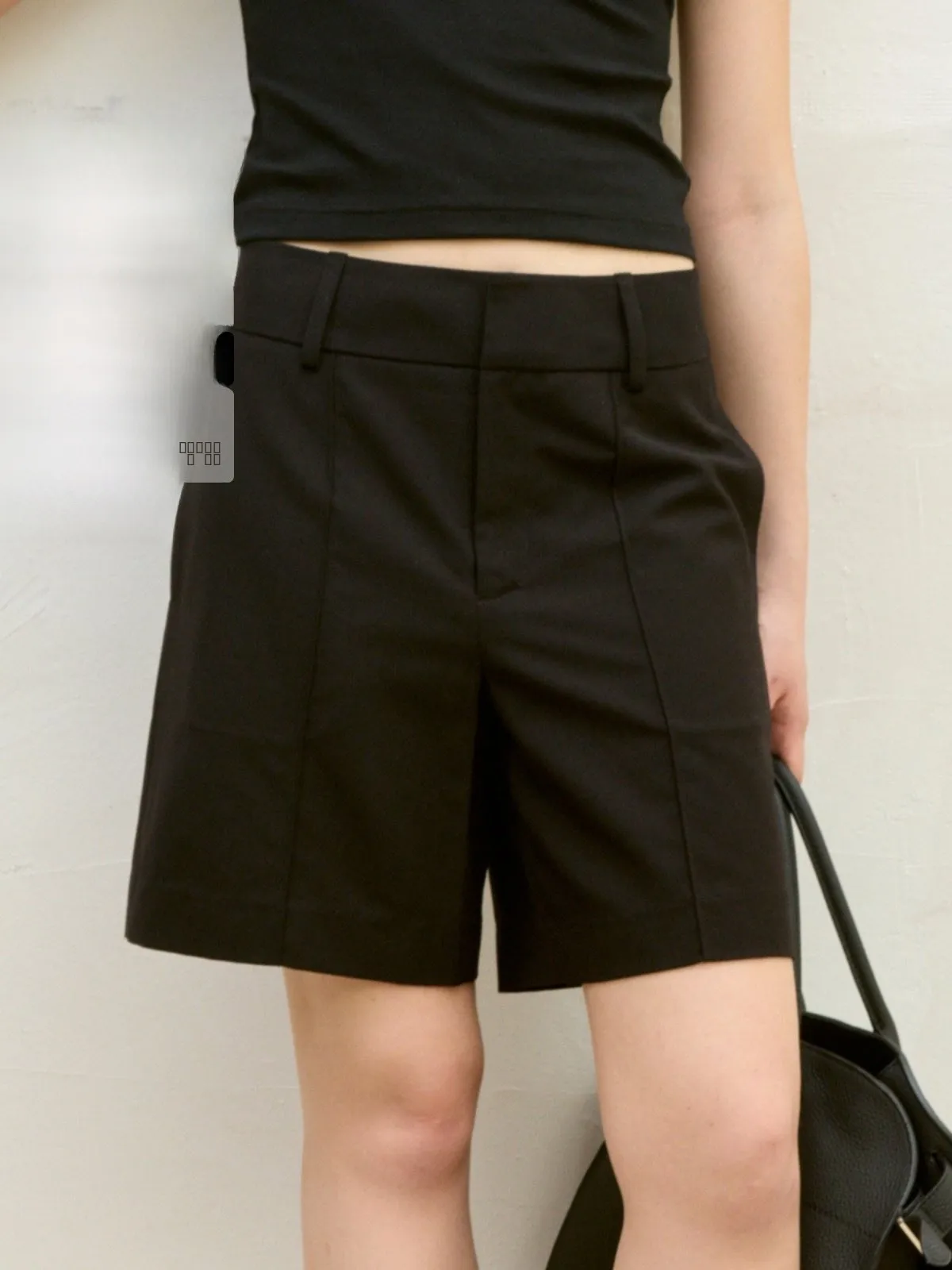 

Sontag Woolen Straight Leg Suit Pants Simple Design High Waist V-aped Double Pleat Bermuda Mid-Pants Commute Sle