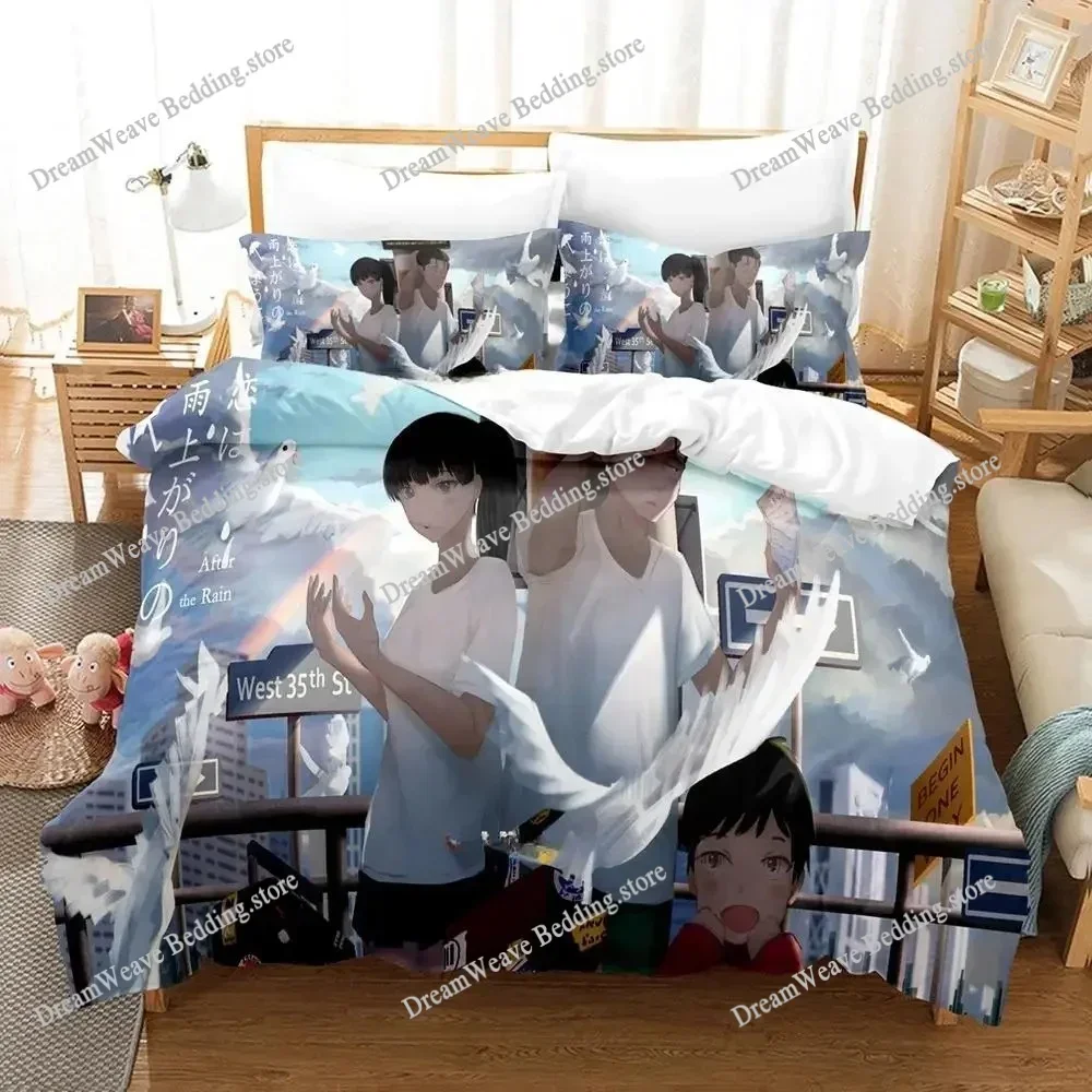 After The Rain Luxury Bedding Set Japan Anime Cartoon Duvet Cover Set Comforter Bedspread Twin Single Size Printed Home TextileF
