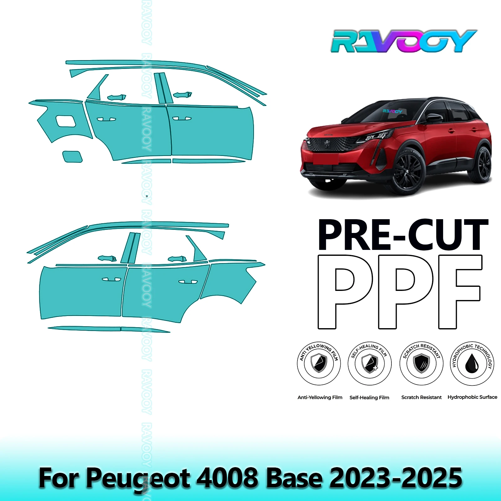 

For Peugeot 4008 Base 2023-2025 8.5mil Clear Matte Pre-Cut PPF Door & A/B Pillar Kit TPU Paint Protection Film Set