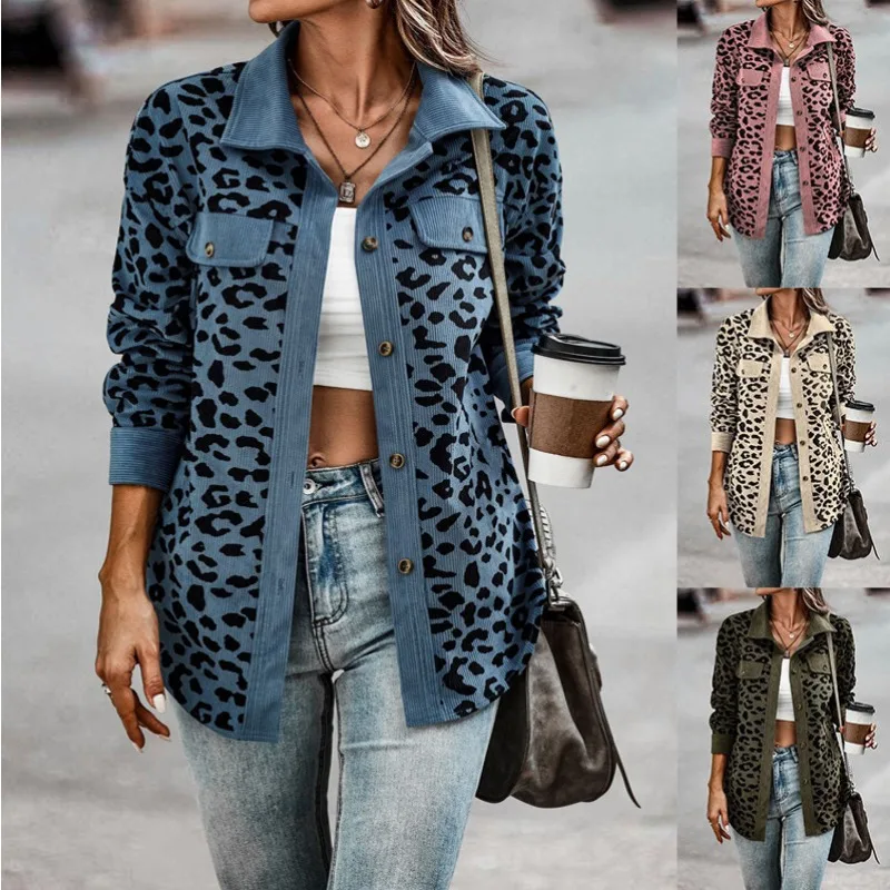 

2025 Casual Style Women's Clothing Autumn and Winter Fashion Leopard Print Button Long-sleeved Jacket
