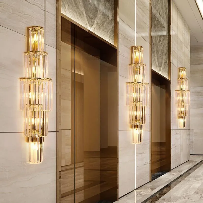 Villa Living Room Long Crystal Wall Lamp Atmosphere Background Light Luxury Hotel Banquet Hall Luxury Large Led Lighting