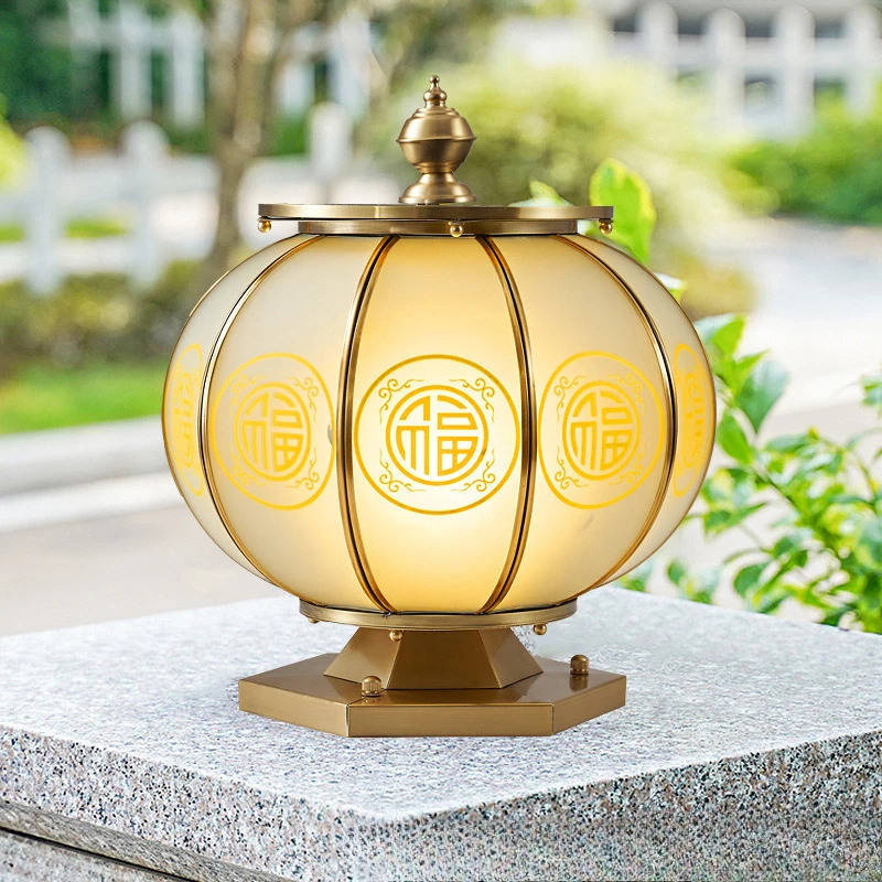 lampu tigma, lampu pilar dinding vila tahan air yang terhubung ke listrik, lampu pilar pintu halaman bergaya Cina baru untuk luar ruangan