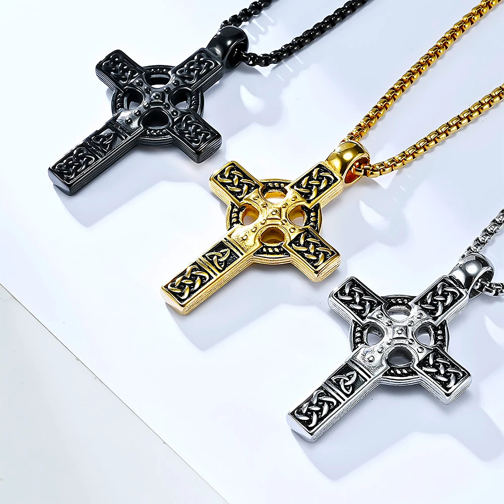 

Fashion Celtic Knot Cross Pendant Necklace Nordic Viking Stainless Steel Necklace For Men Amulet Jewelry Gift Dropshipping