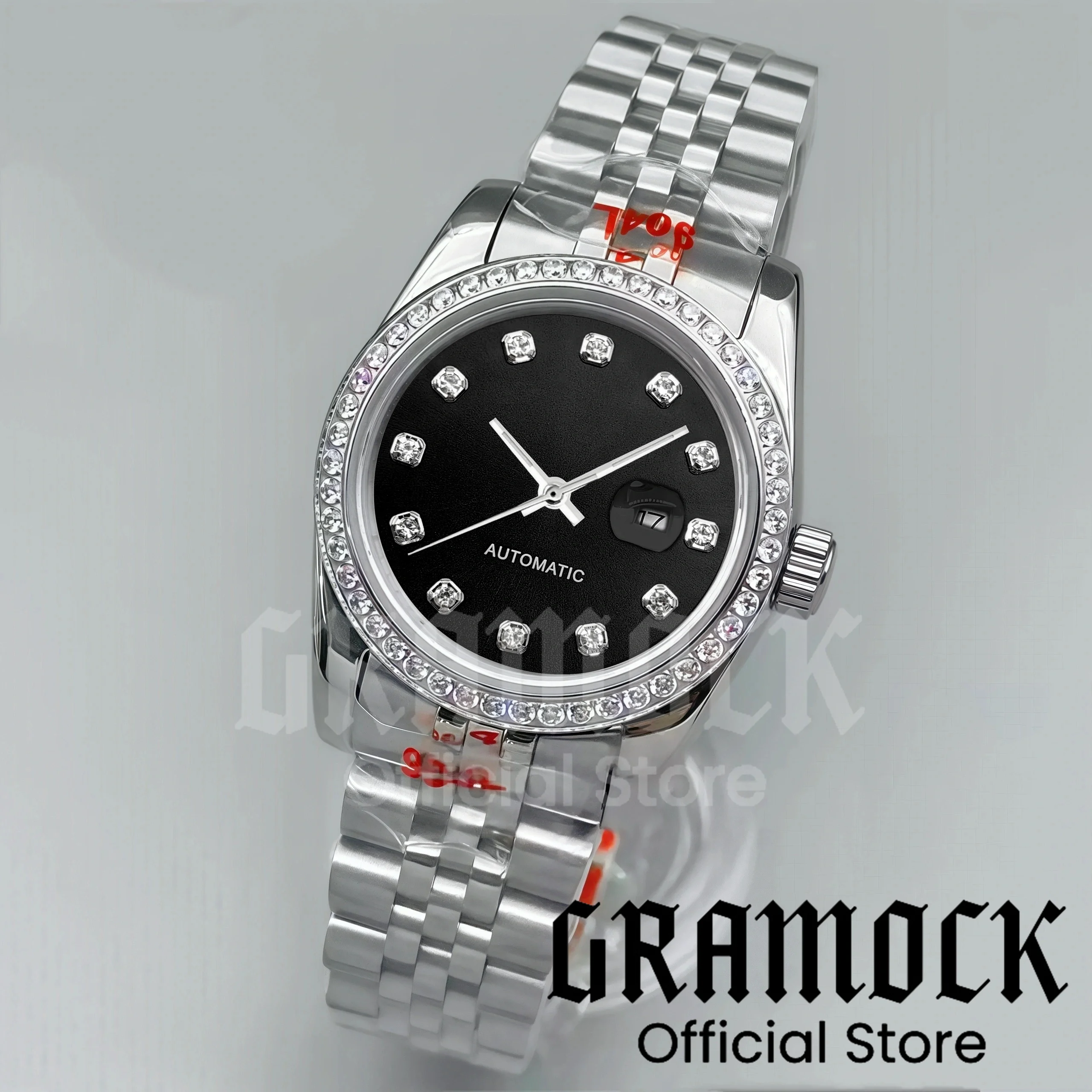 

Gramock 31 мм новые роскошные женские механические часы NH05 черный матовый циферблат серебро золото розовый бриллиант указатель водонепроницаемые стальные наручные часы