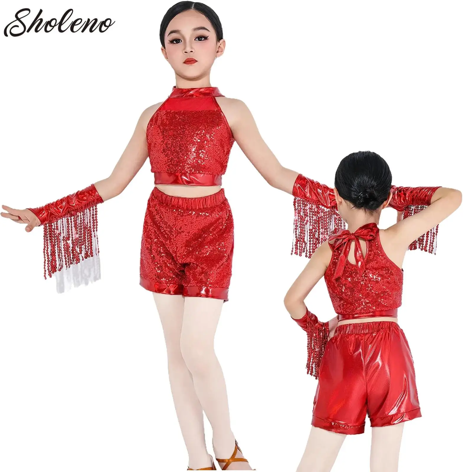 

Kids Latin Dance Costumes Ballroom Fringe Tassel Dress Shorts Girls Salsa Samba Children Stage Competition Outfits Costume