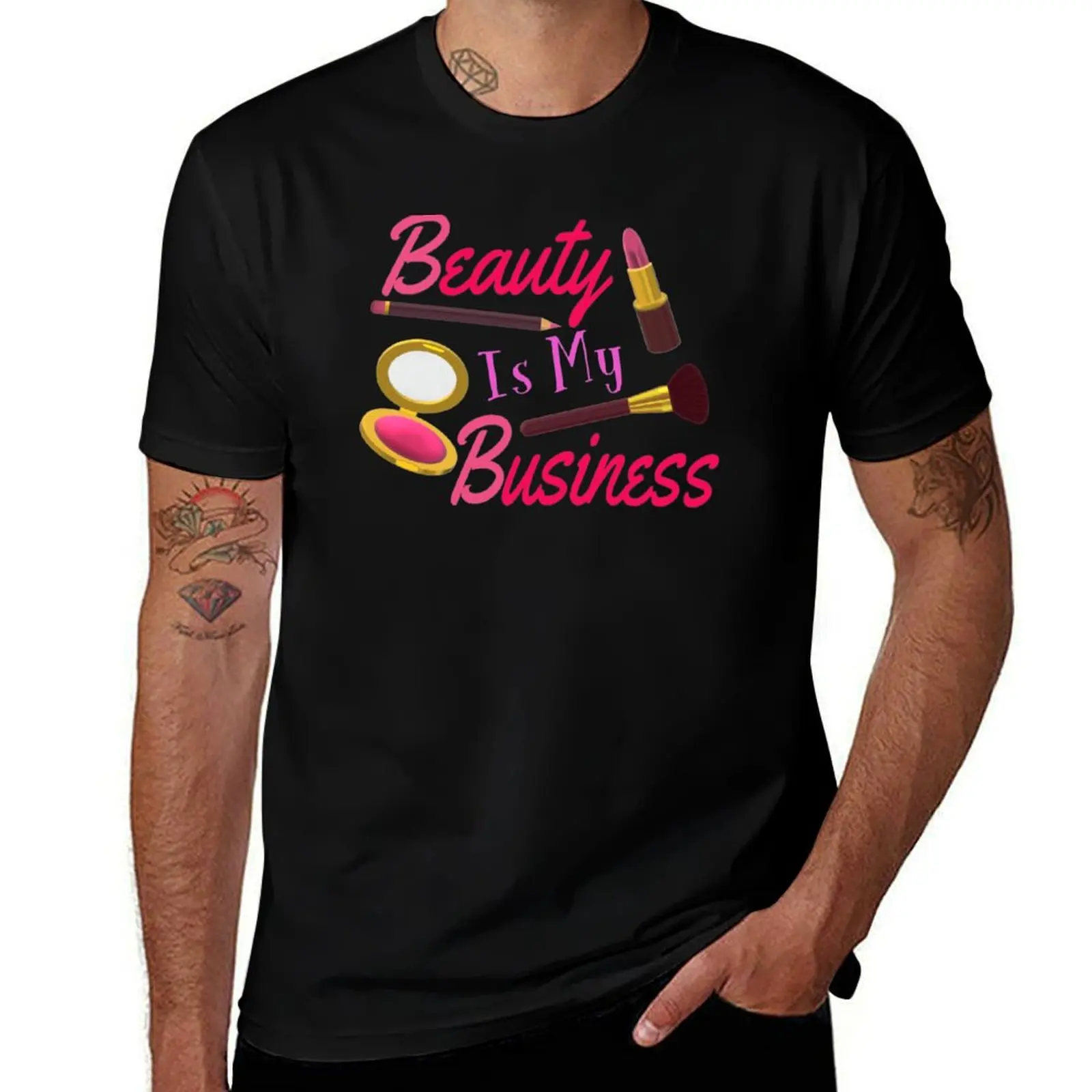 

Beauty Is My Business - Quote for Makeup Lovers, Artists and Cosmetologists.(Pink and Purple Letters on Black Background T-Shirt
