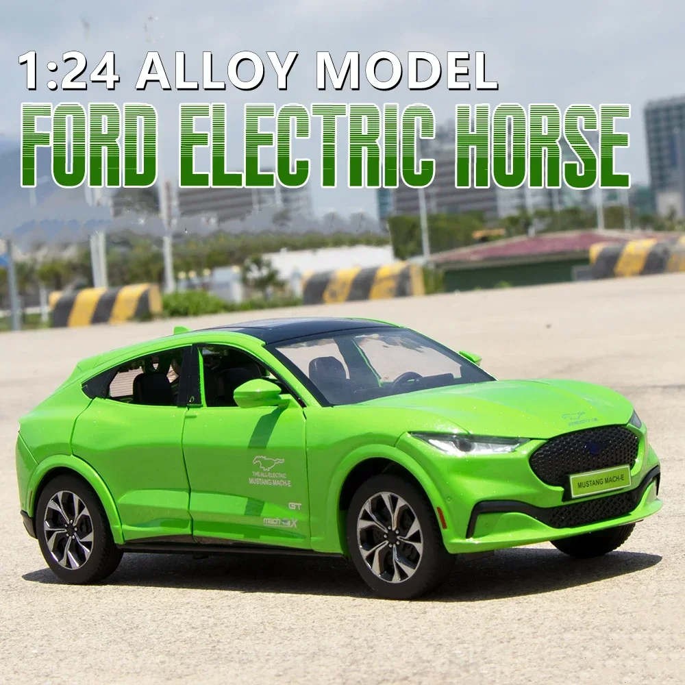 

1:24 Ford Mustang Electric Horse Mach-E Alloy Sports Car Model Diecast Metal New Energy Car Model Sound and Light Toys Gift