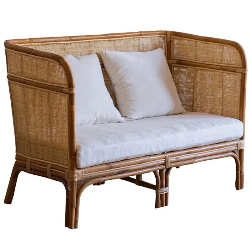 

Indonesian rattan sofa chair single double living room balcony South East Asia retro double sofa characteristic transfer woven r