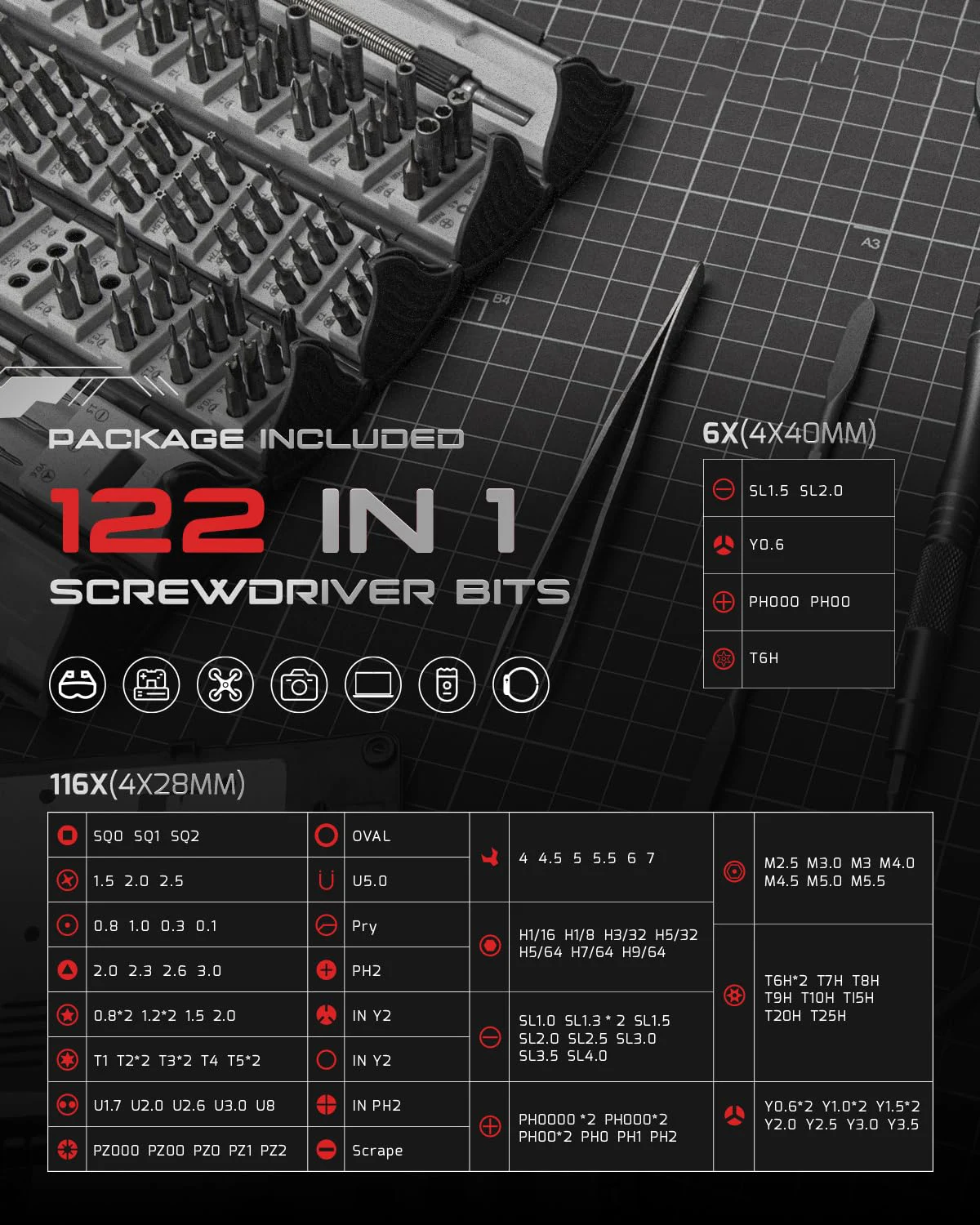 Precision Screwdriver Set, Magnetic Bit Scroll Storage Box, Professional Repair Hand Tool for Electronics, iPhone, PC, 128 em 1