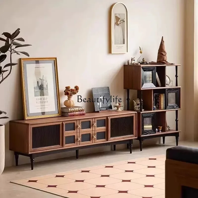 

Medieval solid wood TV cabinet living room small apartment retro storage cabinet