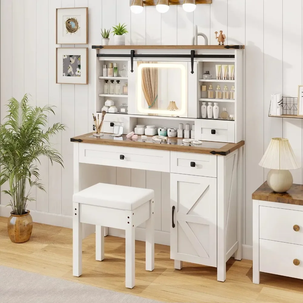 Stylish and Practical Dressing Table Featuring in 1 Tabletop, 1 Cabinet, 4 Drawers, and 6 Open Shelves To Keep Your Room Neat