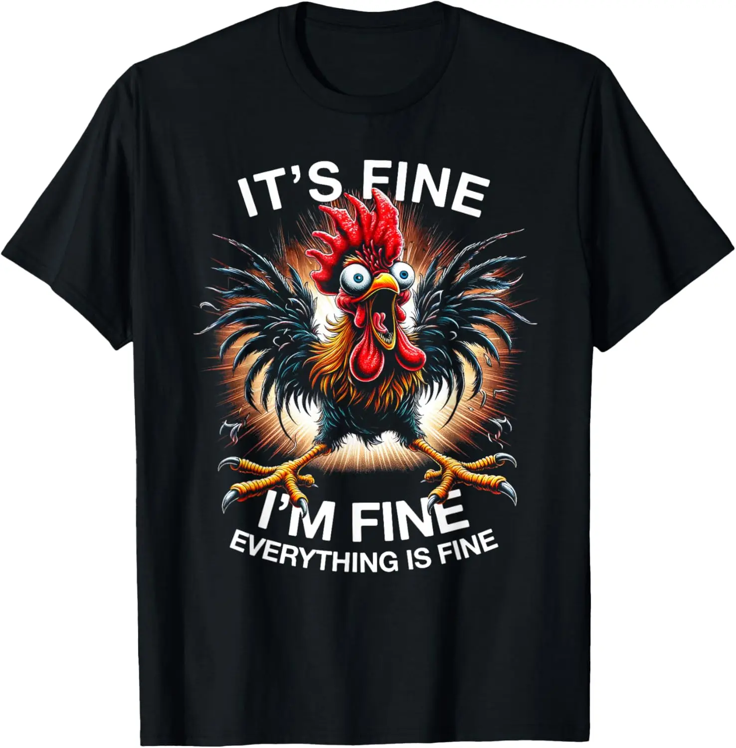 Funny Graphic Tee It's I'm Fine Weird Crazy Chicken T-Shirt 100% Cotton Trendy Y2K Short-Sleeve Tee – Soft, Quick-Drying, All Occasion Casual  Suitable For Concert Party Hanging Out Sightseeing Trip