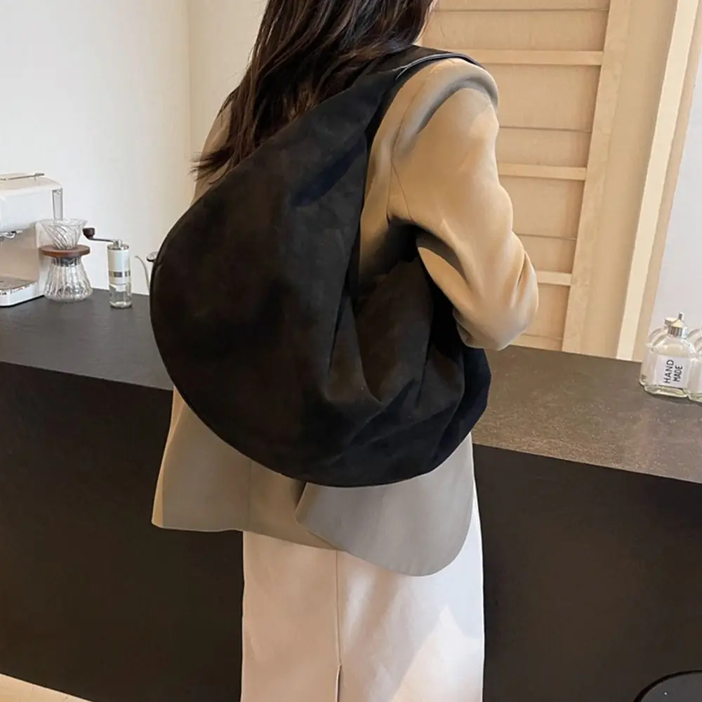 

Повседневная сумка, замшевая сумка на плечо, большая вместительная однотонная женская сумка в форме полумесяца, модная сумка-хобо в корейском стиле для покупок