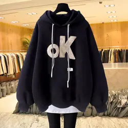 Hooded Sweatshirt for Women in Winter Loose and Lazy Style Thick and Plush Two Pieces of Medium to Long Outerwear