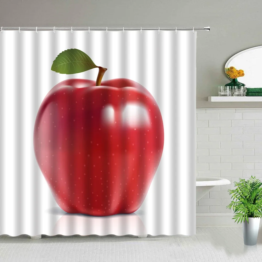 Fruit Apple Shower Curtain Lemon Pineapple Strawberry Cherry Printing Bath Curtains Waterproof Fabric Bathroom Decor With Hooks