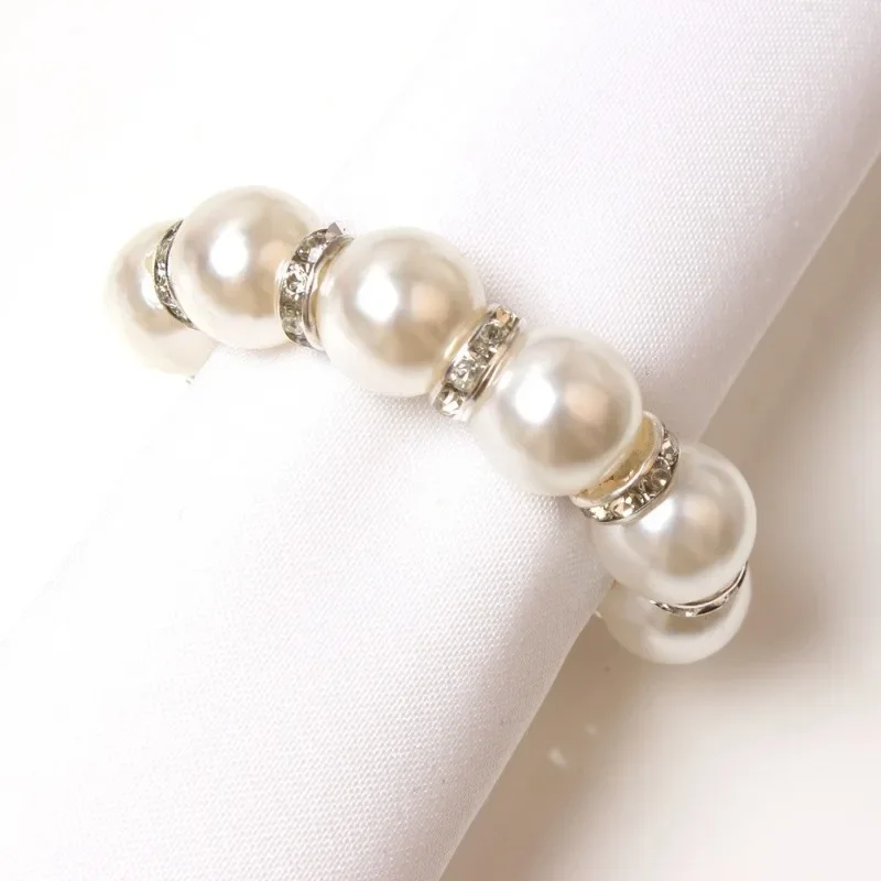 Napkin Ring Handmade Beaded Pearls Drill Ring DIY Napkin Buckle Paper Towel Ring Tablecloth Buckle