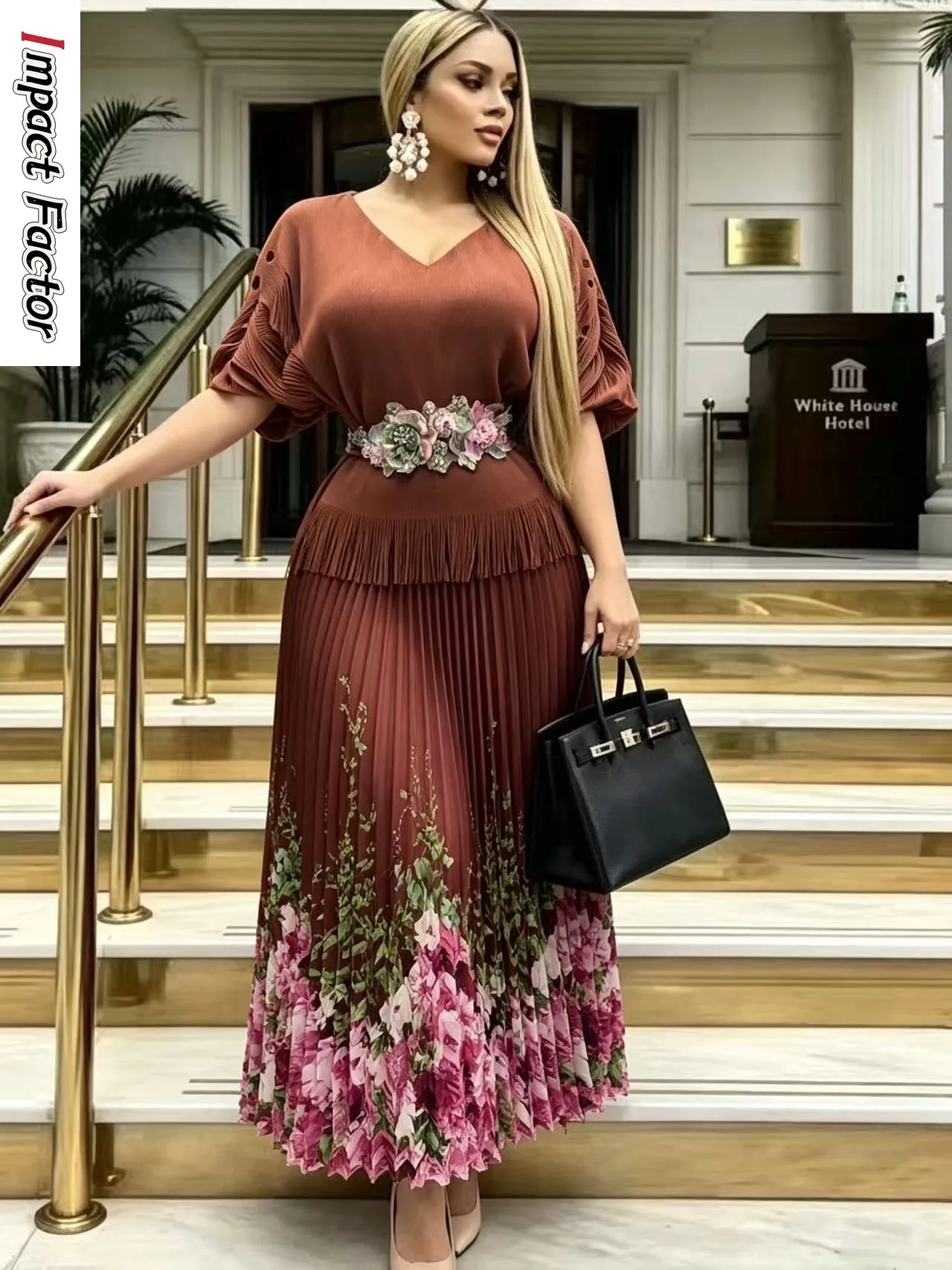 Miyake 2026 New Fashion Slim-fit Suit Pleated Printed Top Pleated Skirt Splicing Elegant Two-piece Set Women