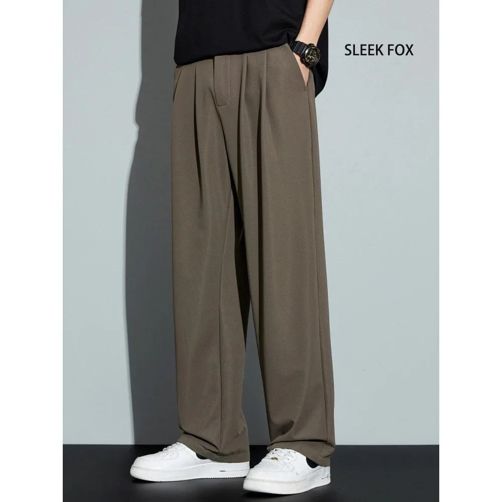 

2026 New Spring Men's Suit Pants Advanced Sense Drape Smooth Wrinkle Resistant Straight Loose Wide Leg Casual Long Trousers Male