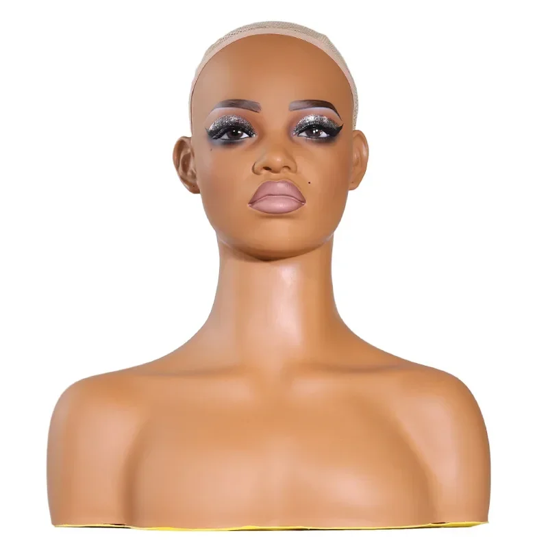 Afro Female Mannequin Dummy Head with Shoulders Realistic Manikin Doll Head Bust for Wig Jewelry Hat Sunglass Display